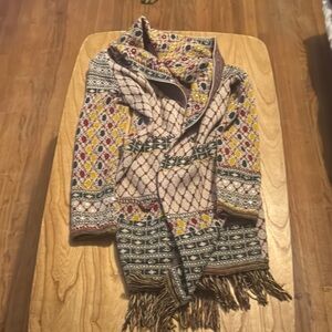 Angel Of The North Textured Knit Sweater with Red and Yellow Accents